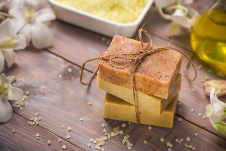 handmade soap and aroma oil with flower branch spa products 2